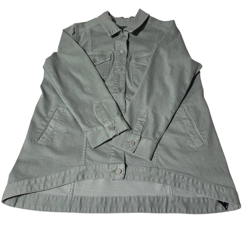 Liverpool Los Angeles Sage Green High Low Stretch Denim Jacket 1X